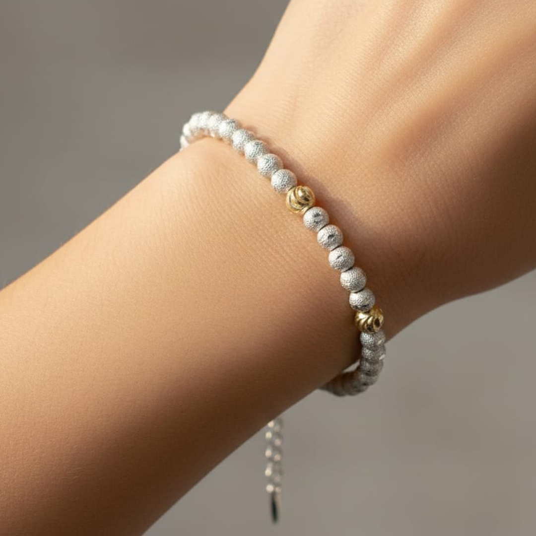 Two-Tone Diamond-Cut Bead Bracelet in Sterling Silver
