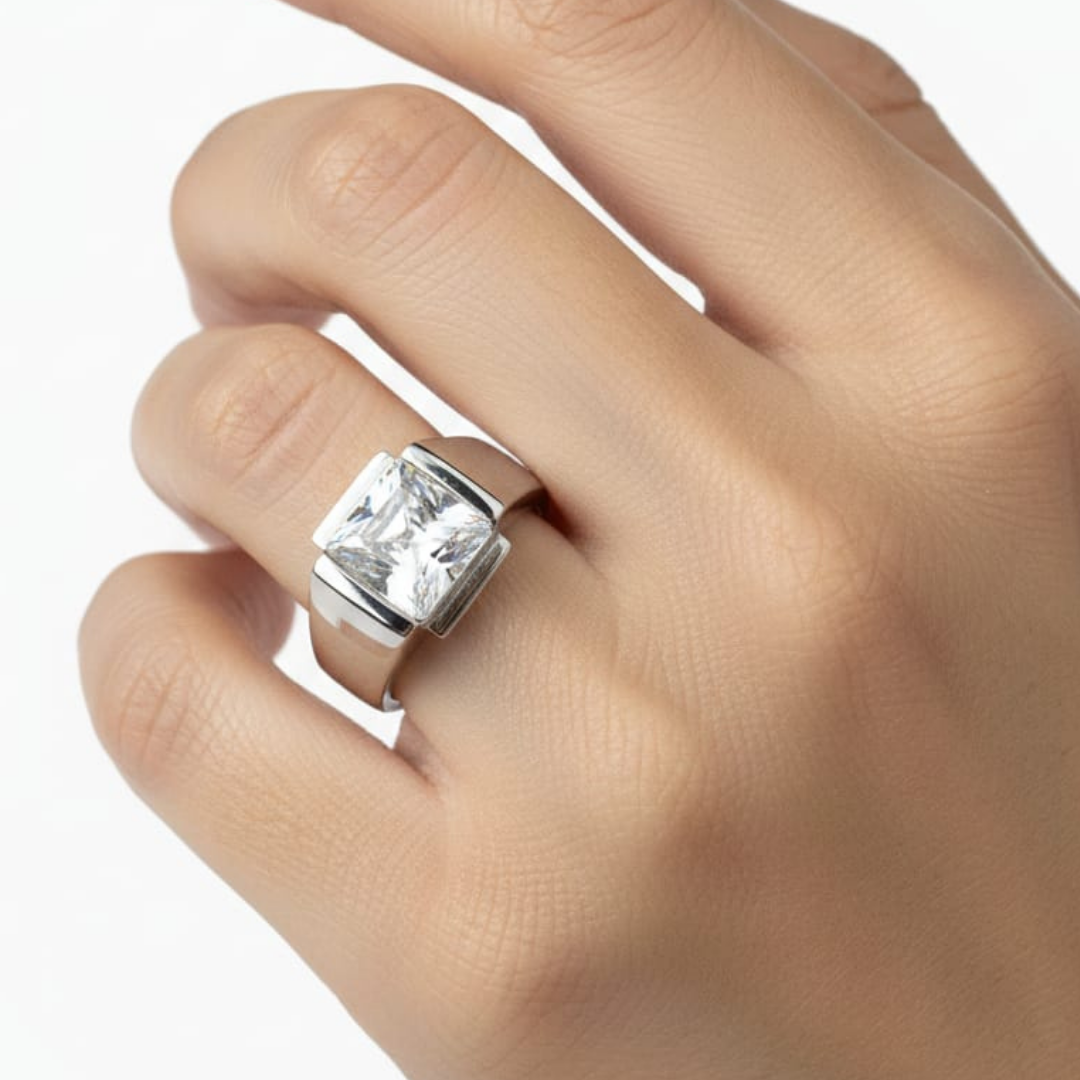 Bold Princess Cut 925 Silver Statement Ring