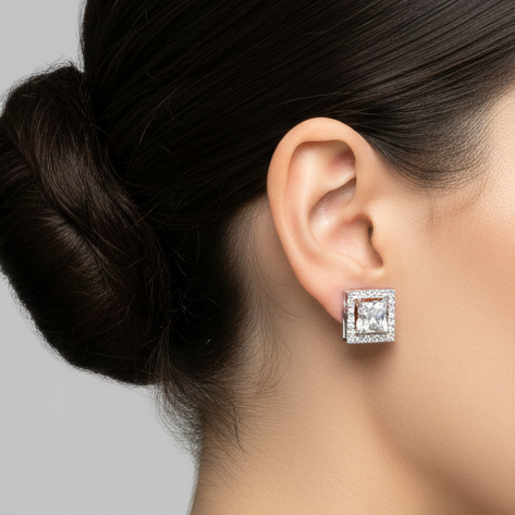 92.5 Sterling Silver Solitaire Only Earrings-Studs square