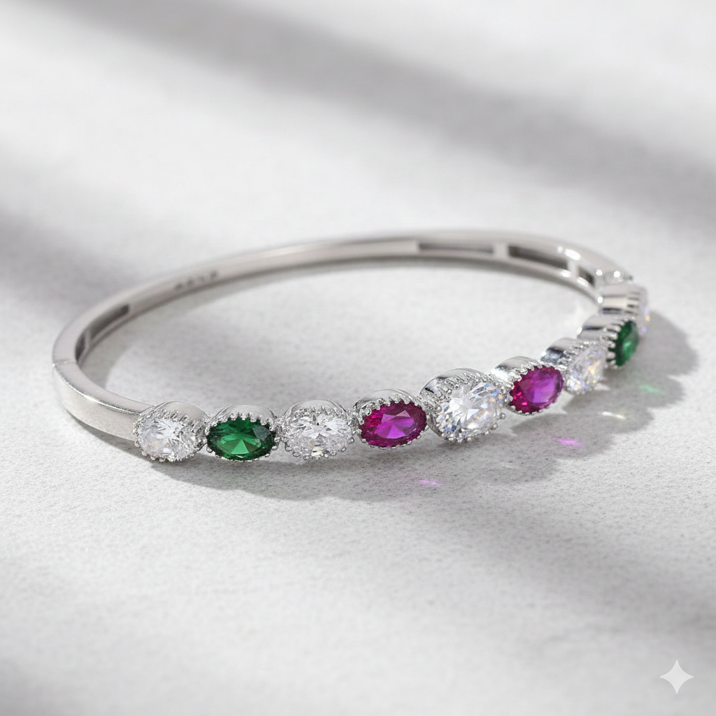 Sterling Silver Kada with Colour Stones