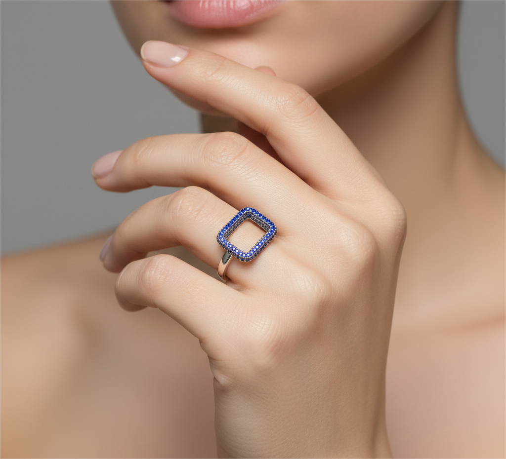 Blue Pave Bar Ring