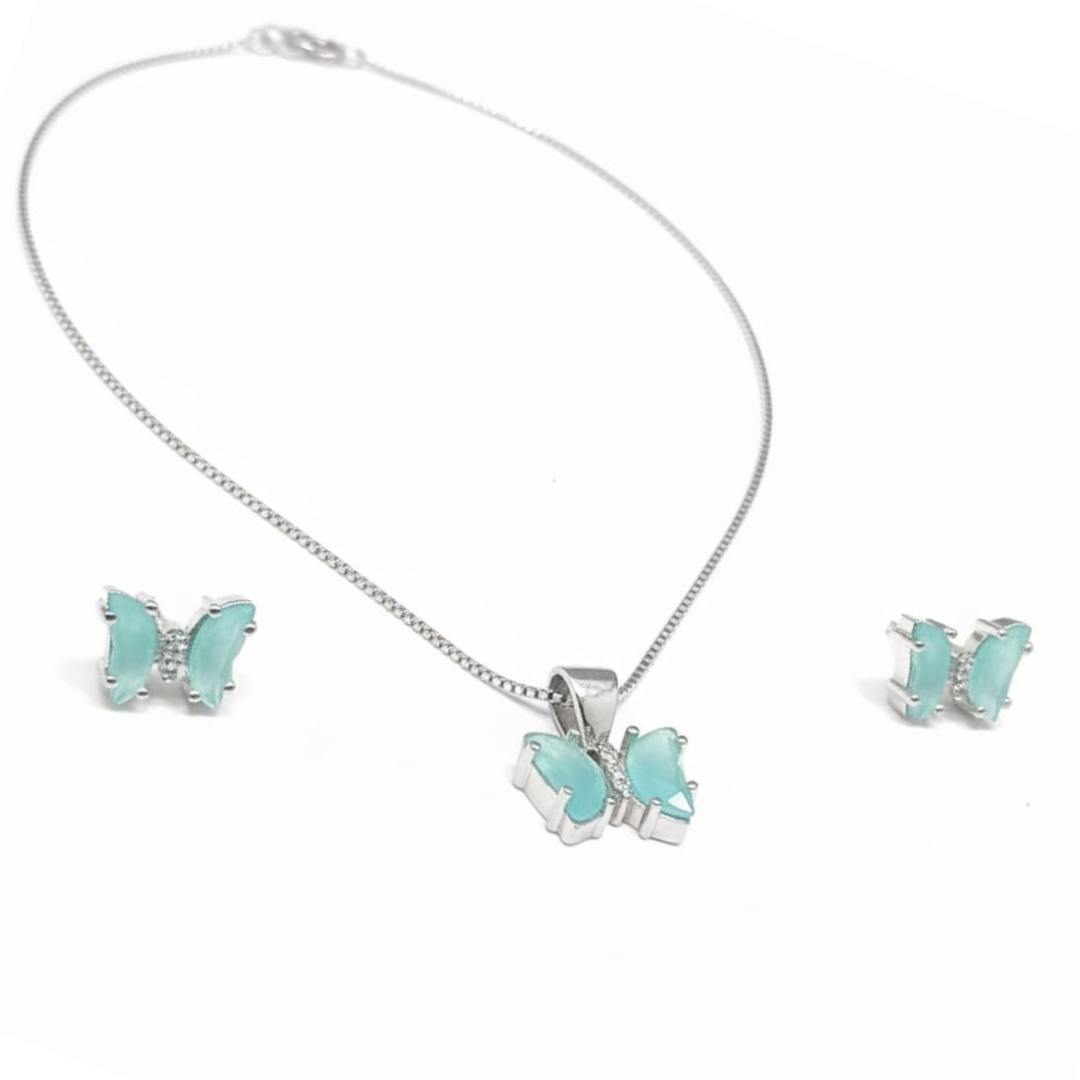 Serene Aqua Butterfly 925 Silver Jewellery Set
