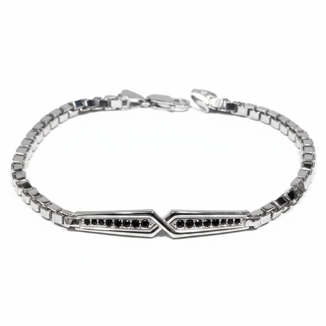 Geometric Infinity Onyx 925 Silver Box Chain Bracelet