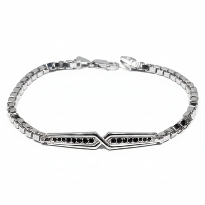 Geometric Infinity Onyx 925 Silver Box Chain Bracelet