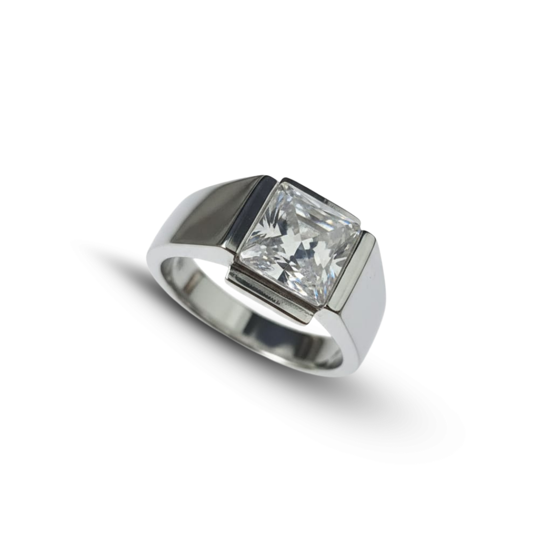 Bold Princess Cut 925 Silver Statement Ring