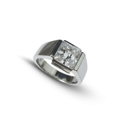 Bold Princess Cut 925 Silver Statement Ring
