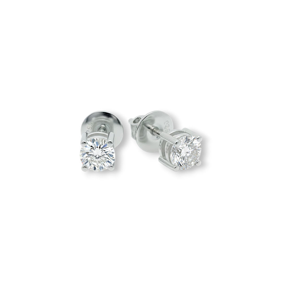 92.5 Sterling Silver Solitaire Only Earrings-Studs single dia