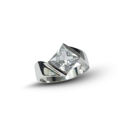 Contemporary Princess Cut 925 Silver Solitaire Ring