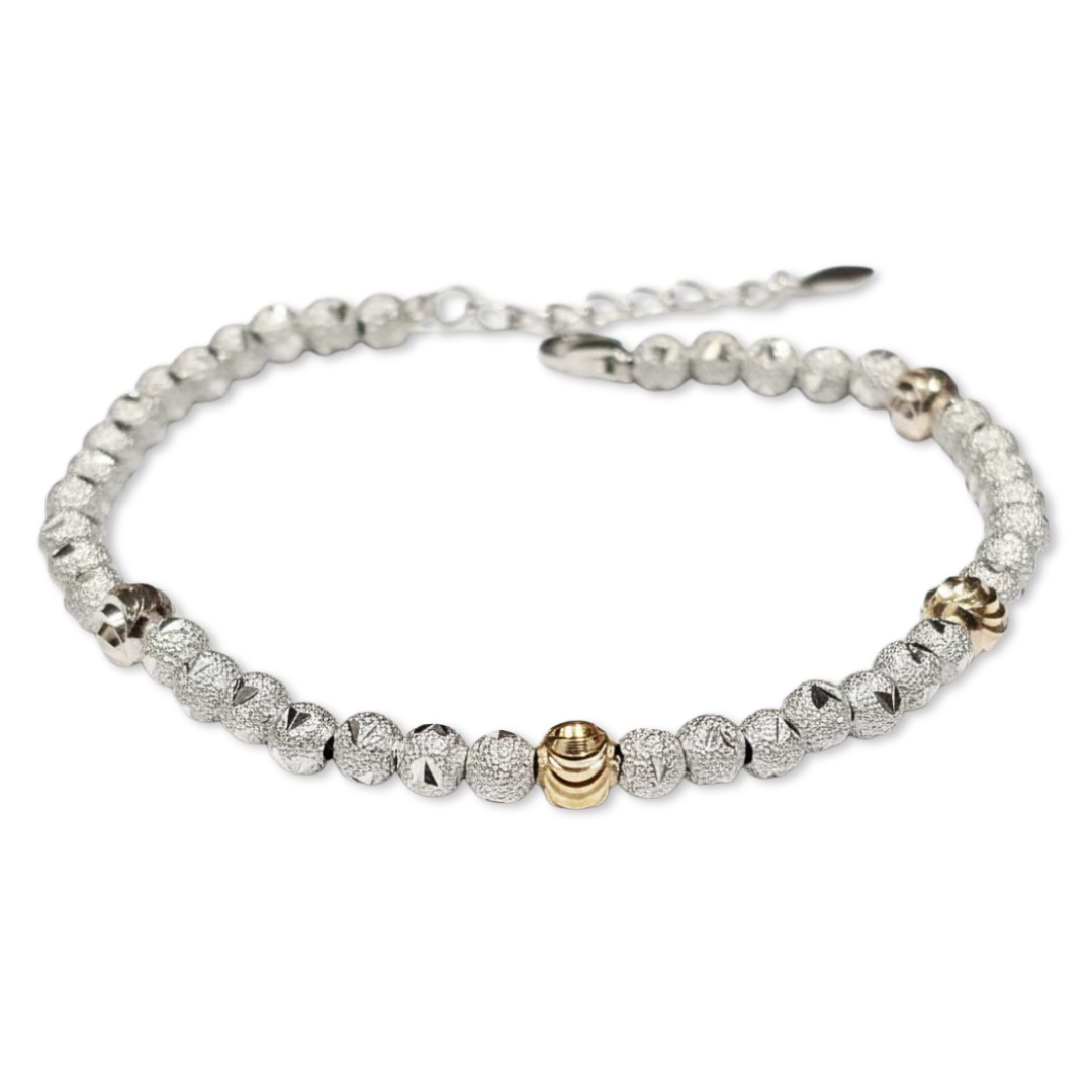 Two-Tone Diamond-Cut Bead Bracelet in Sterling Silver
