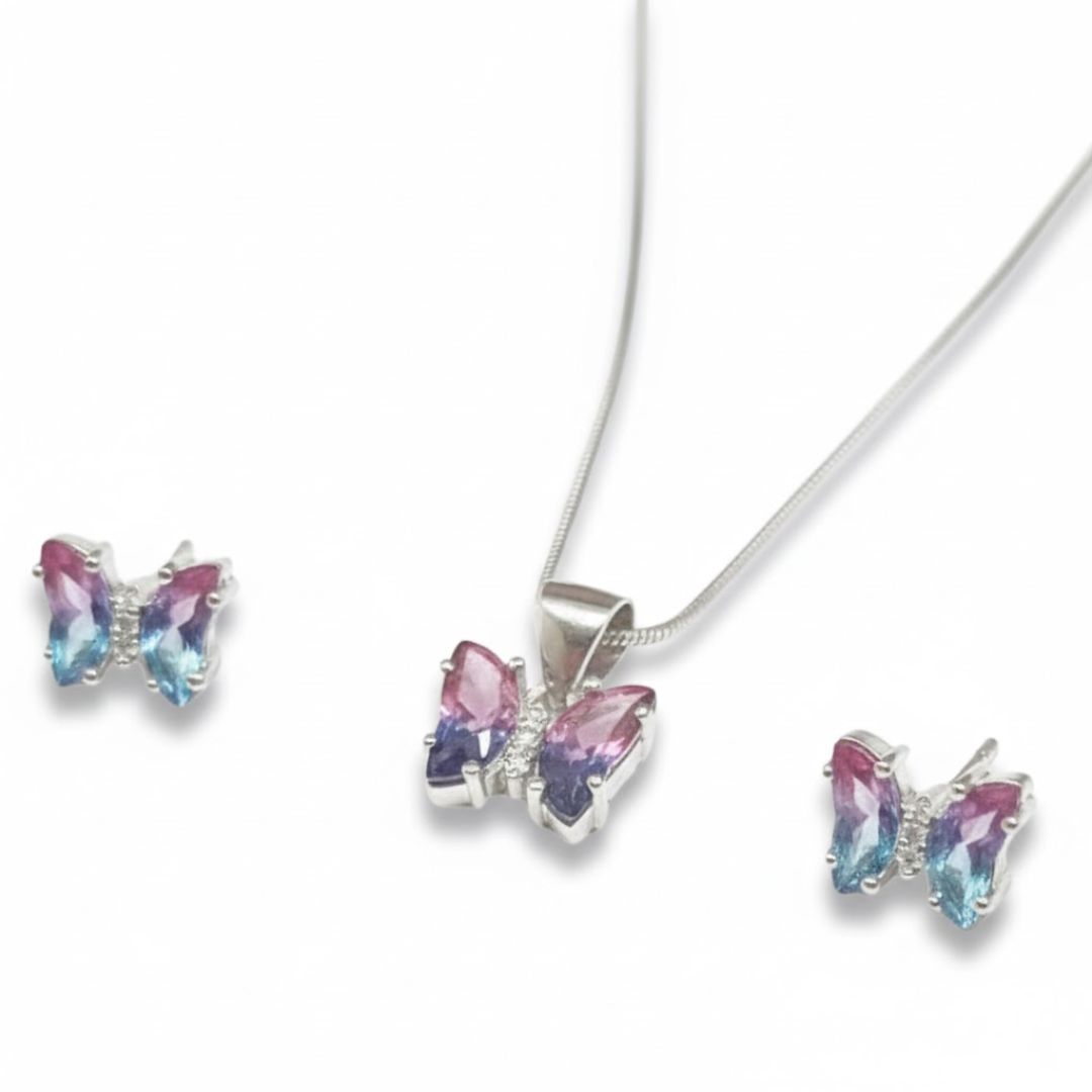 Enchanting Ombre Butterfly 925 Silver Jewellery Set