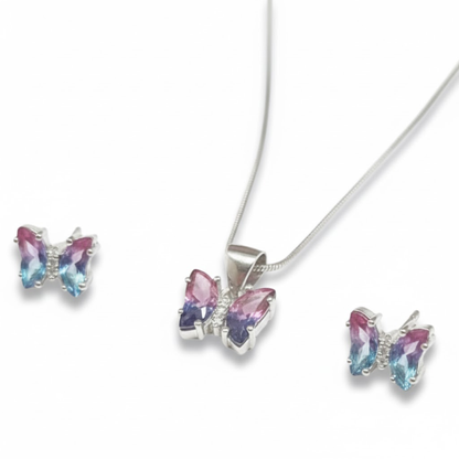Enchanting Ombre Butterfly 925 Silver Jewellery Set
