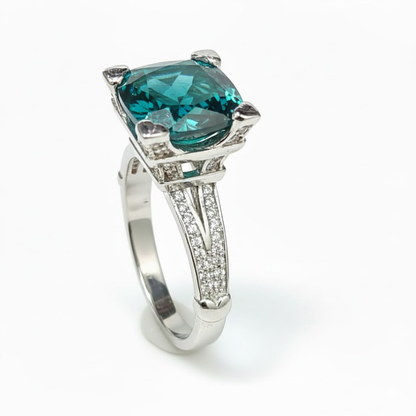 Regal Cushion Cut Teal 925 Silver Solitaire Ring