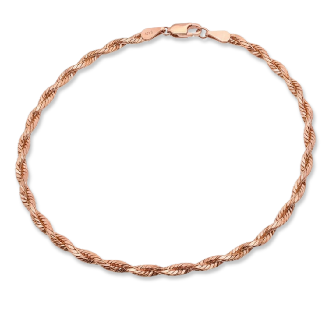 Elegant Rose Gold 925 Silver Twisted Rope Anklet