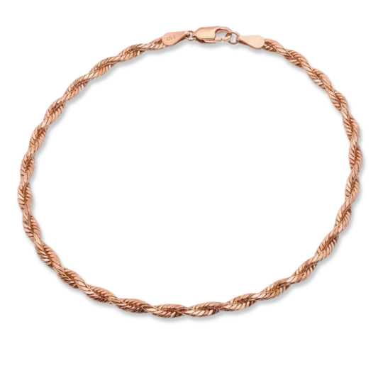 Elegant Rose Gold 925 Silver Twisted Rope Anklet