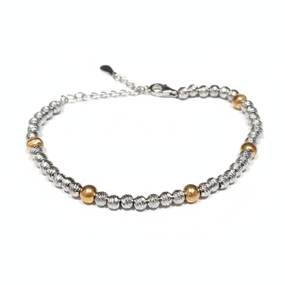 Two-Tone High-Lustre Beaded Silver Bracelet