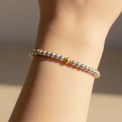 Two-Tone High-Lustre Beaded Silver Bracelet