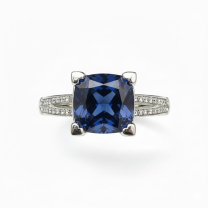 Regal Cushion Cut Cobalt 925 Silver Solitaire Ring