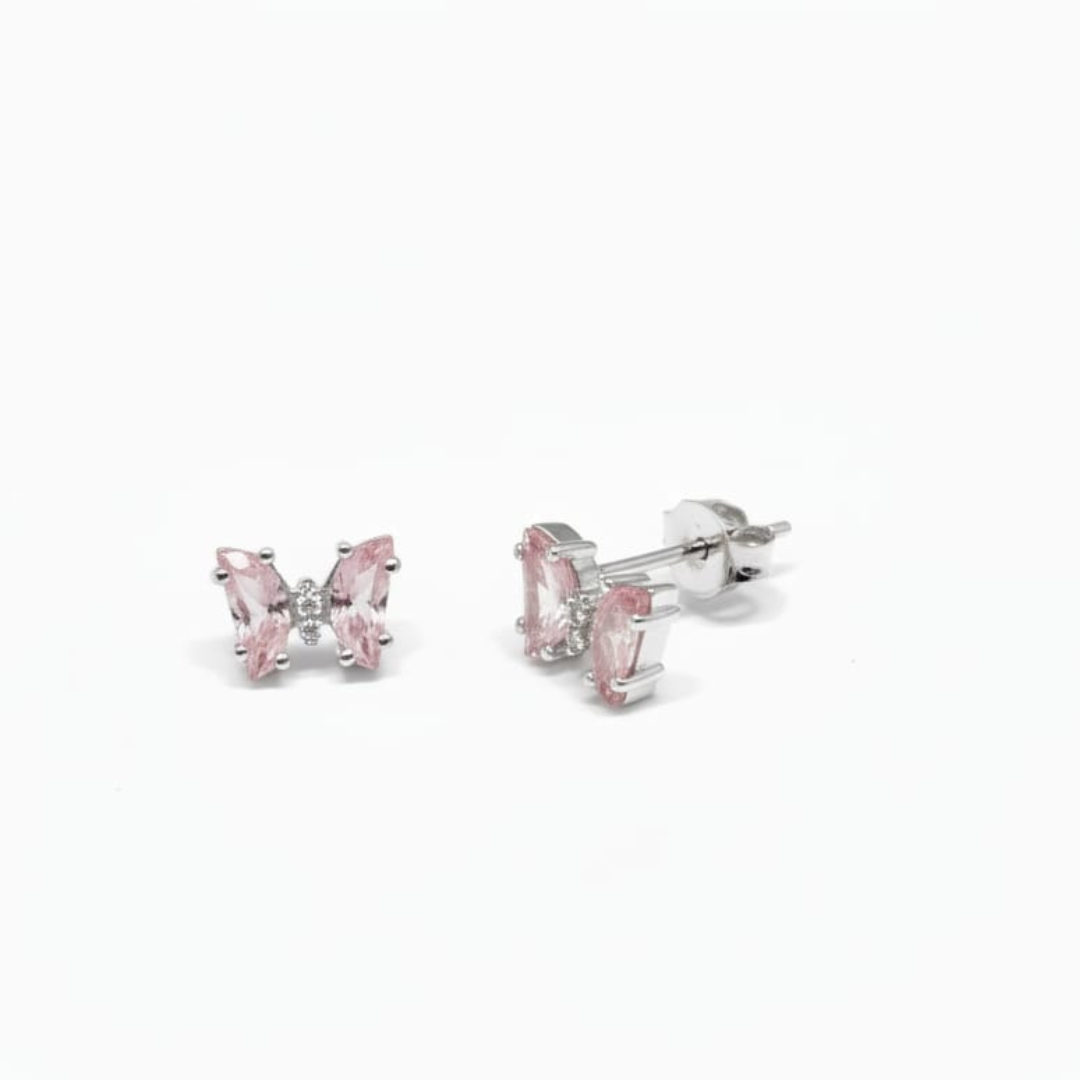Dainty Pink Butterfly 925 Silver Jewellery Set