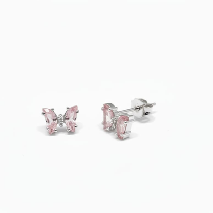 Dainty Pink Butterfly 925 Silver Jewellery Set