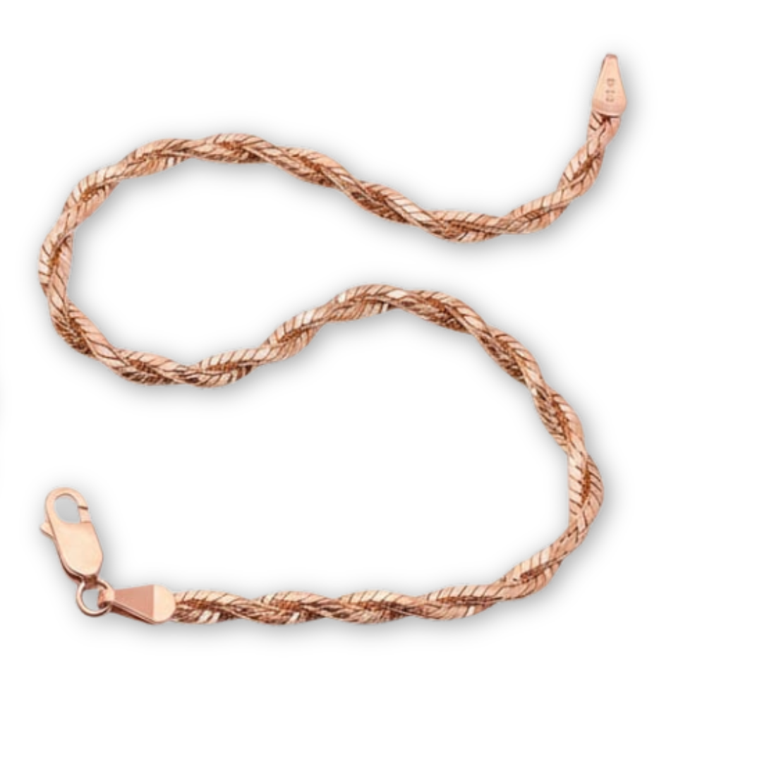 Elegant Rose Gold 925 Silver Twisted Rope Anklet