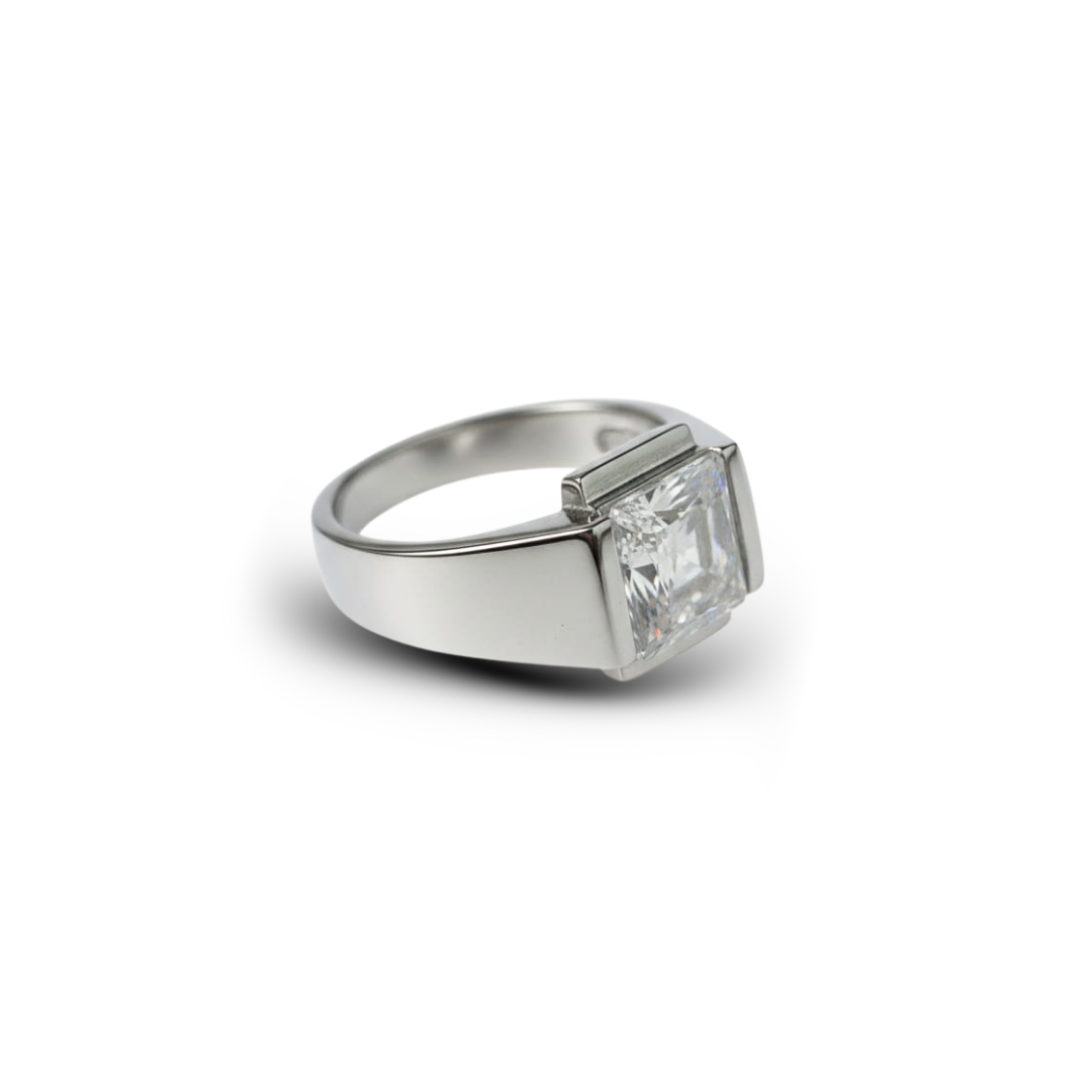 Bold Princess Cut 925 Silver Statement Ring