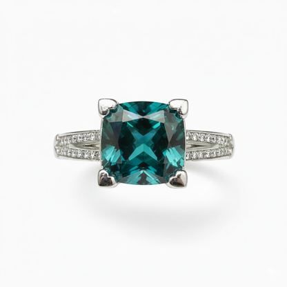 Regal Cushion Cut Teal 925 Silver Solitaire Ring