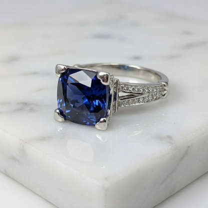 Regal Cushion Cut Cobalt 925 Silver Solitaire Ring