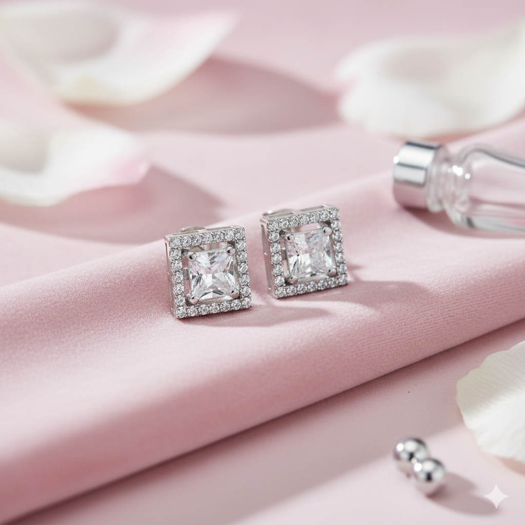 92.5 Sterling Silver Solitaire Only Earrings-Studs square