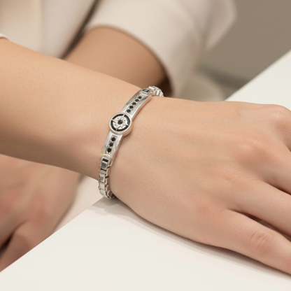 Nautical Compass Onyx 925 Silver Box Chain Bracelet