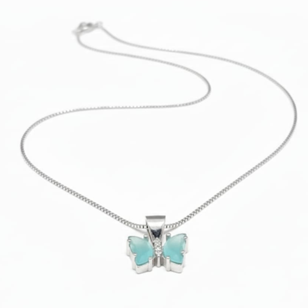 Serene Aqua Butterfly 925 Silver Jewellery Set