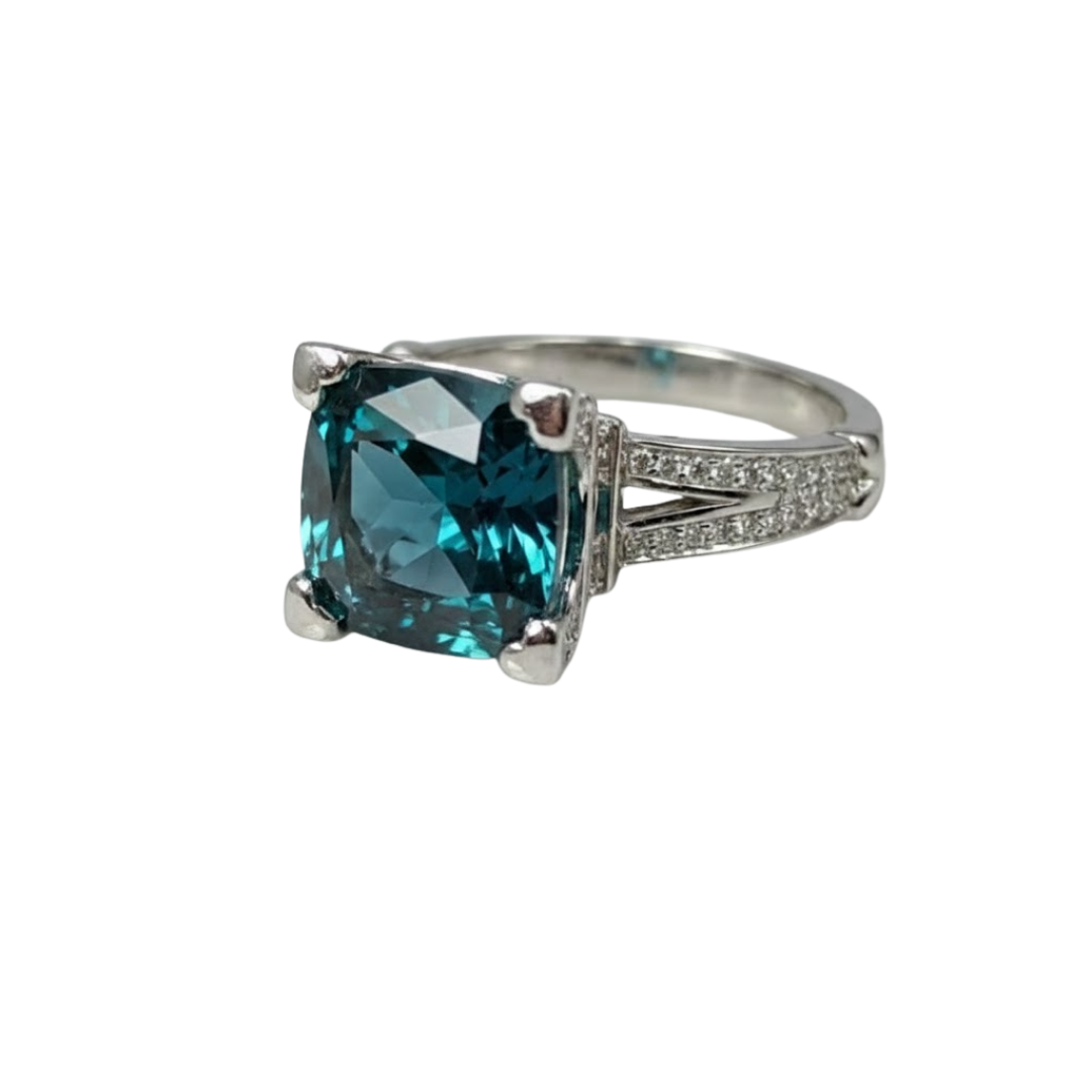 Regal Cushion Cut Teal 925 Silver Solitaire Ring