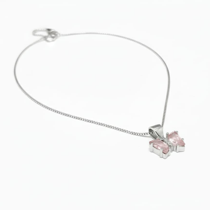 Dainty Pink Butterfly 925 Silver Jewellery Set