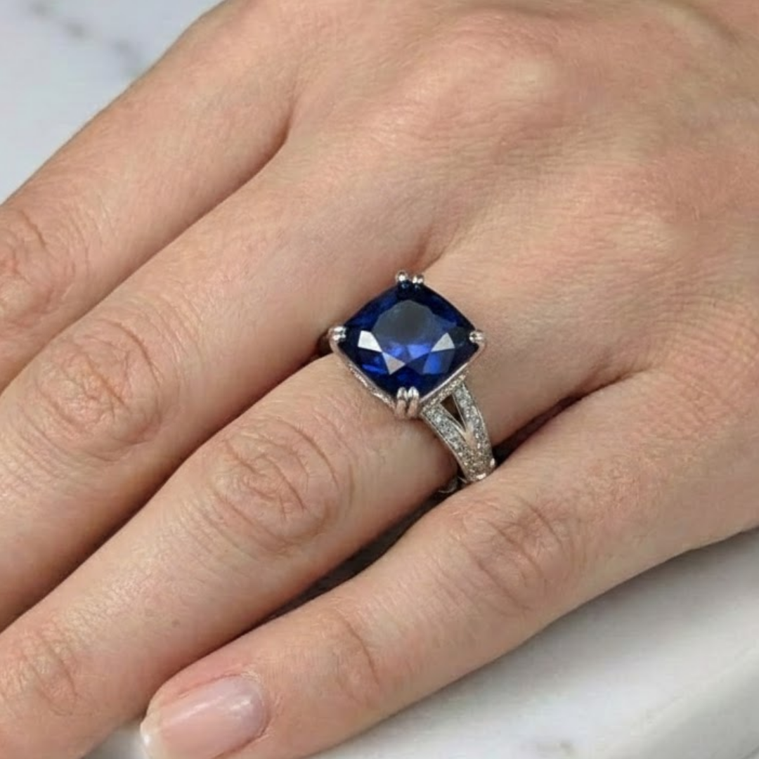 Regal Cushion Cut Cobalt 925 Silver Solitaire Ring