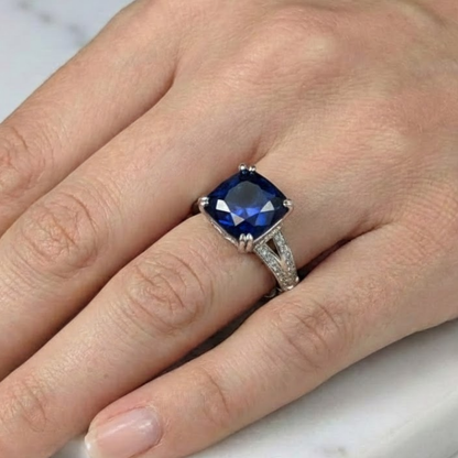 Regal Cushion Cut Cobalt 925 Silver Solitaire Ring