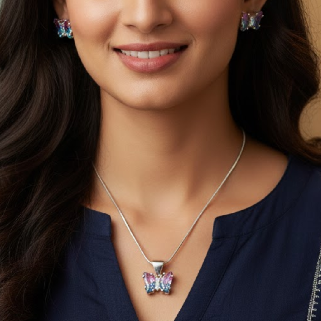 Enchanting Ombre Butterfly 925 Silver Jewellery Set