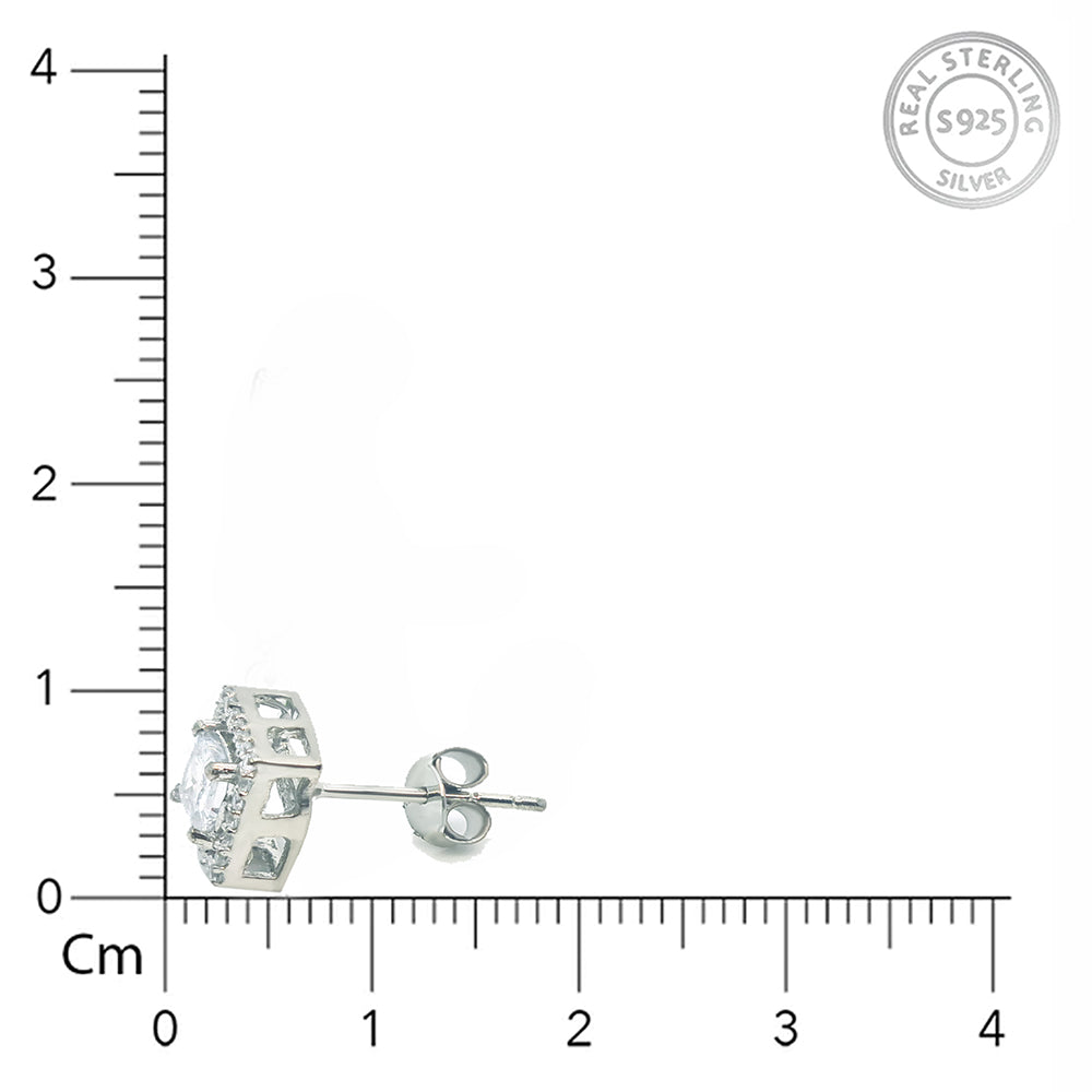 92.5 Sterling Silver Solitaire Stud Earrings with AAA+ Zircons and rhodium e-coat.