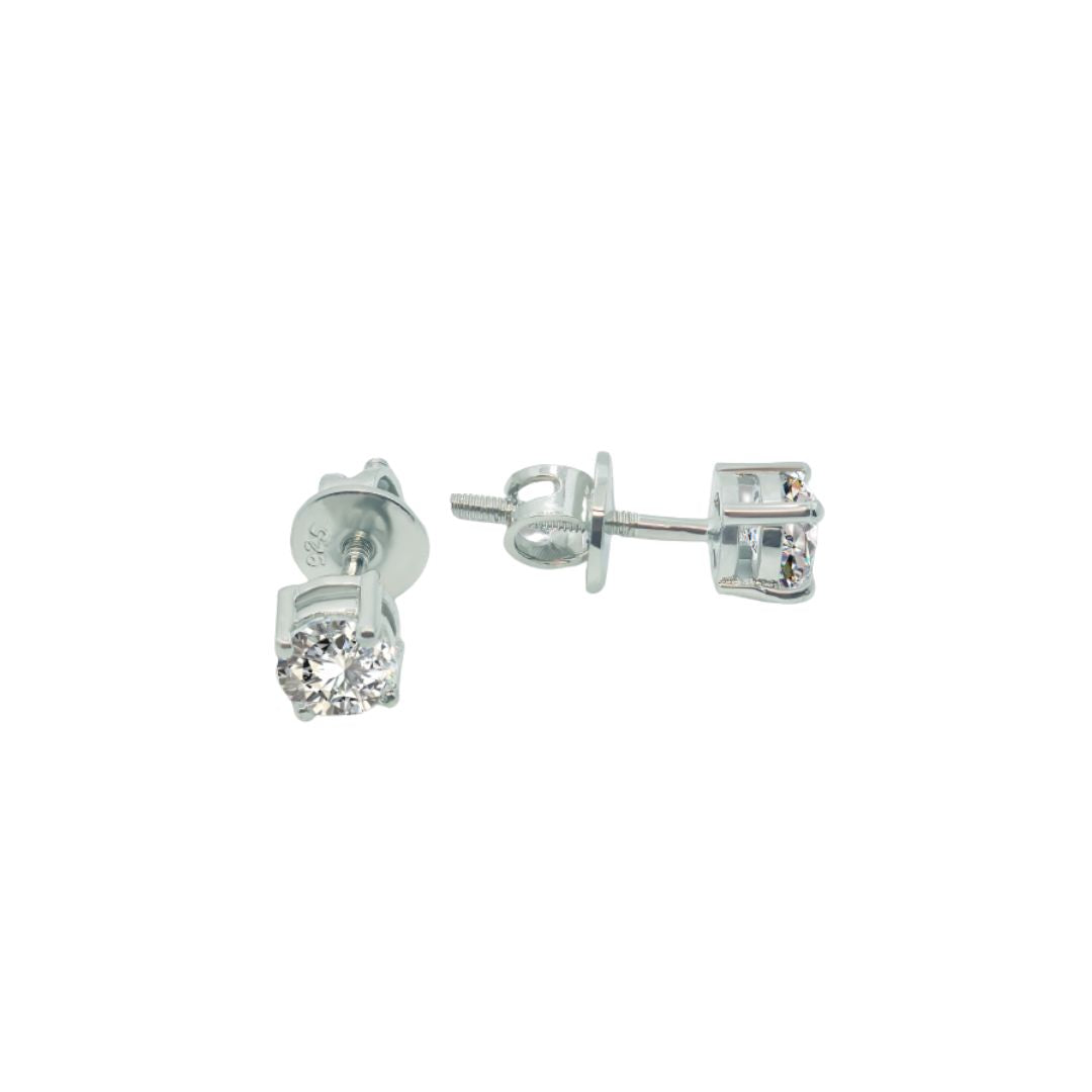 92.5 Sterling Silver Solitaire Stud Earrings with AAA+ Quality Zircons and rhodium e-coat.