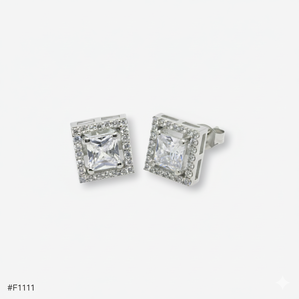 92.5 Sterling Silver Solitaire Only Earrings-Studs square