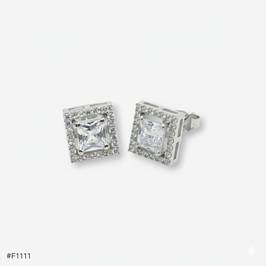 92.5 Sterling Silver Solitaire Only Earrings-Studs square