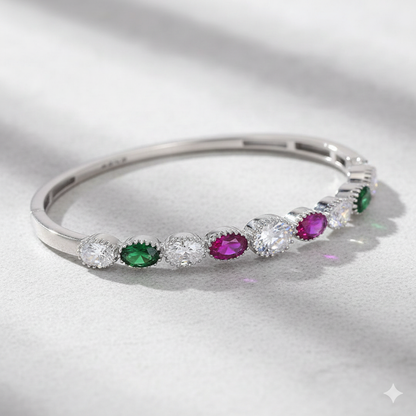 Sterling Silver Kada with Colour Stones
