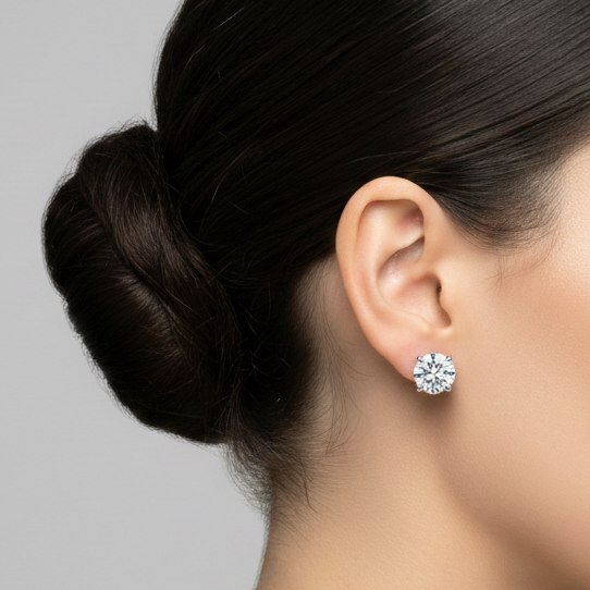 92.5 Sterling Silver Solitaire Only Earrings-Studs single dia