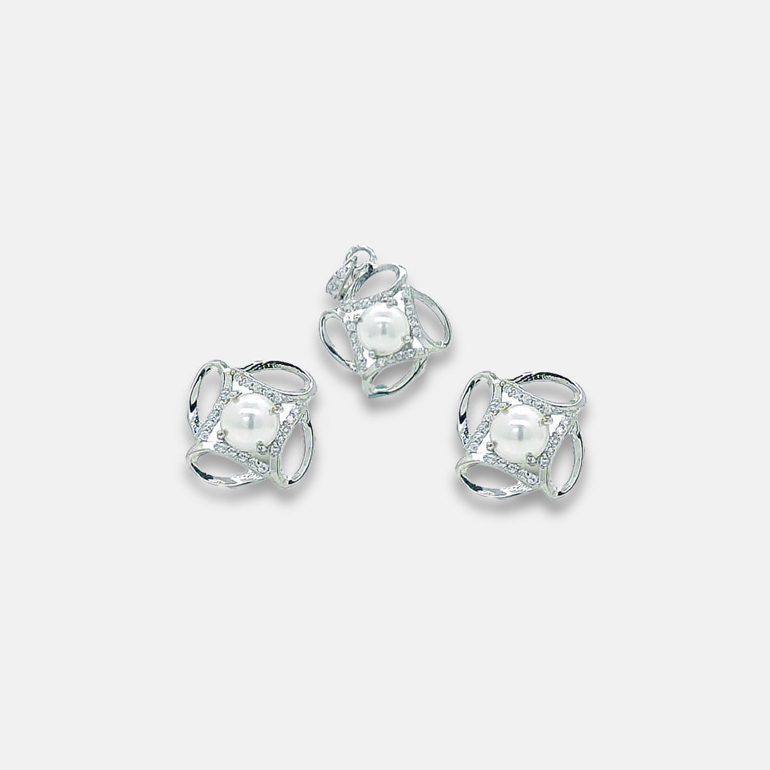 925 Sterling Silver Moti Pendant Set - Elegant Pearl Design