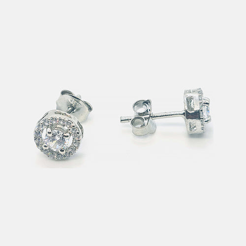 92.5 sterling silver solitaire stud earrings with AAA+ quality zircons.