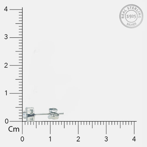 92.5 Sterling Silver Solitaire Stud Earrings with AAA+ Zircons and rhodium e-coat for sensitive ears.