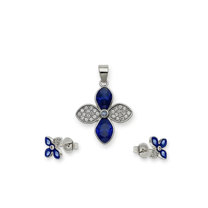 Blue and White Stone Flower Pendant Set