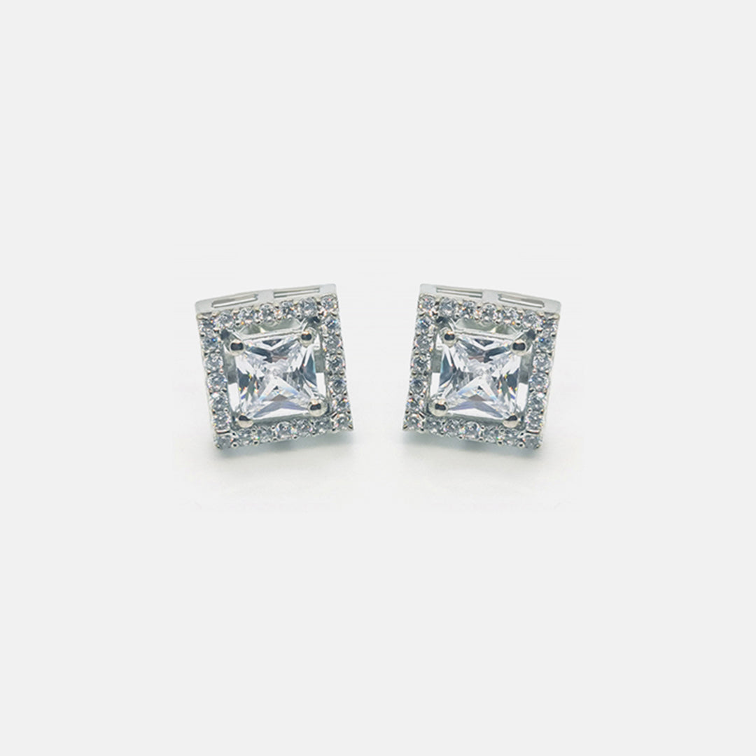 92.5 sterling silver solitaire stud earrings with AAA+ quality zircons.