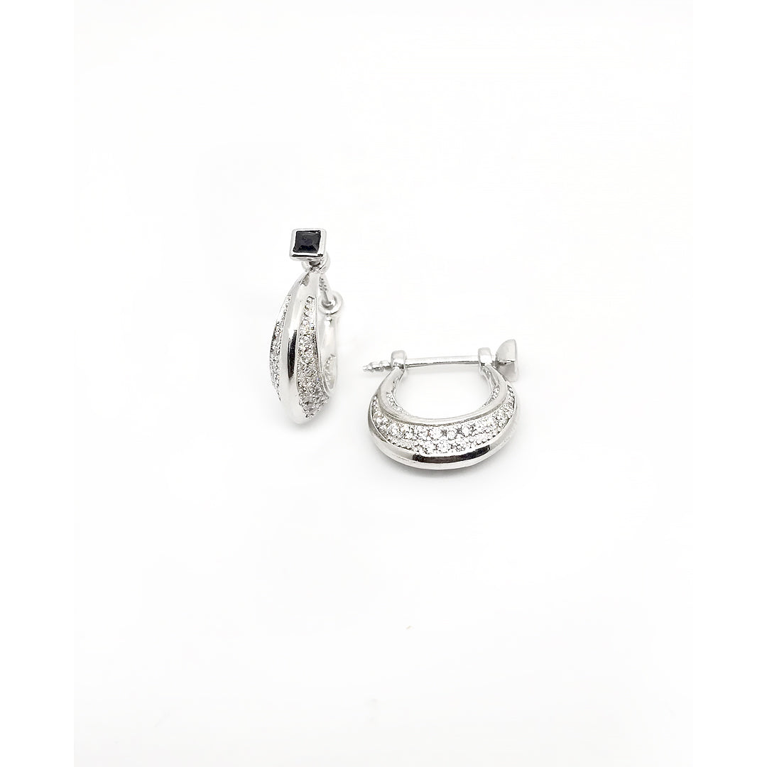 Crystal Curve Hoop Black Stone Earrings