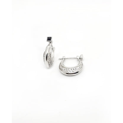 Crystal Curve Hoop Black Stone Earrings