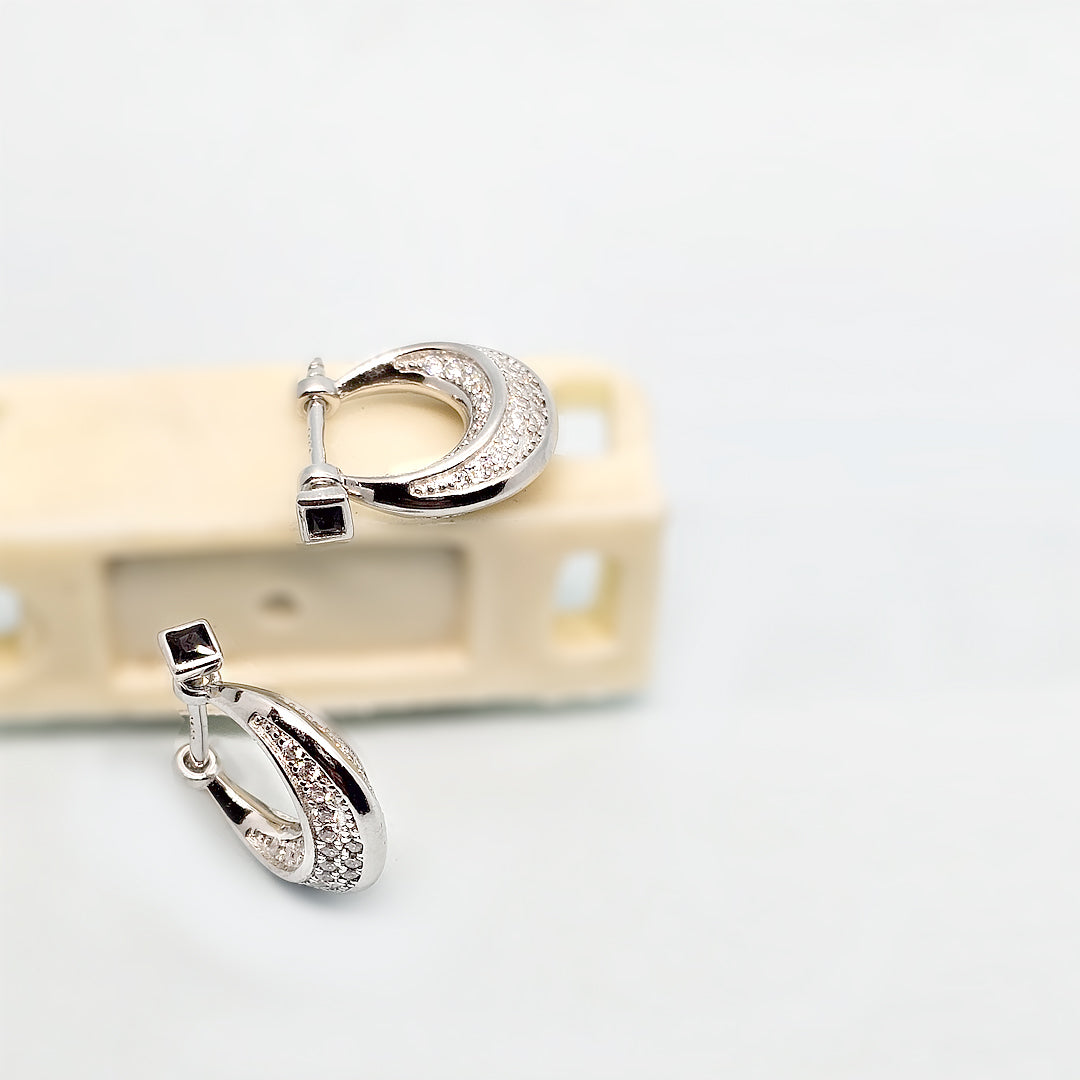 Crystal Curve Hoop Black Stone Earrings