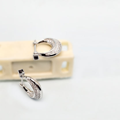 Crystal Curve Hoop Black Stone Earrings